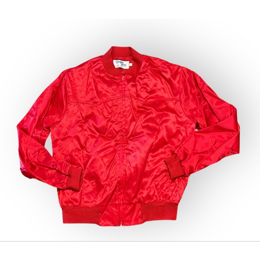 Vtg 80s Chalk Line Men Satin Bomber Jacket Cactus Electric Lawton Oklahoma Sz L​ - Picture 3 of 8